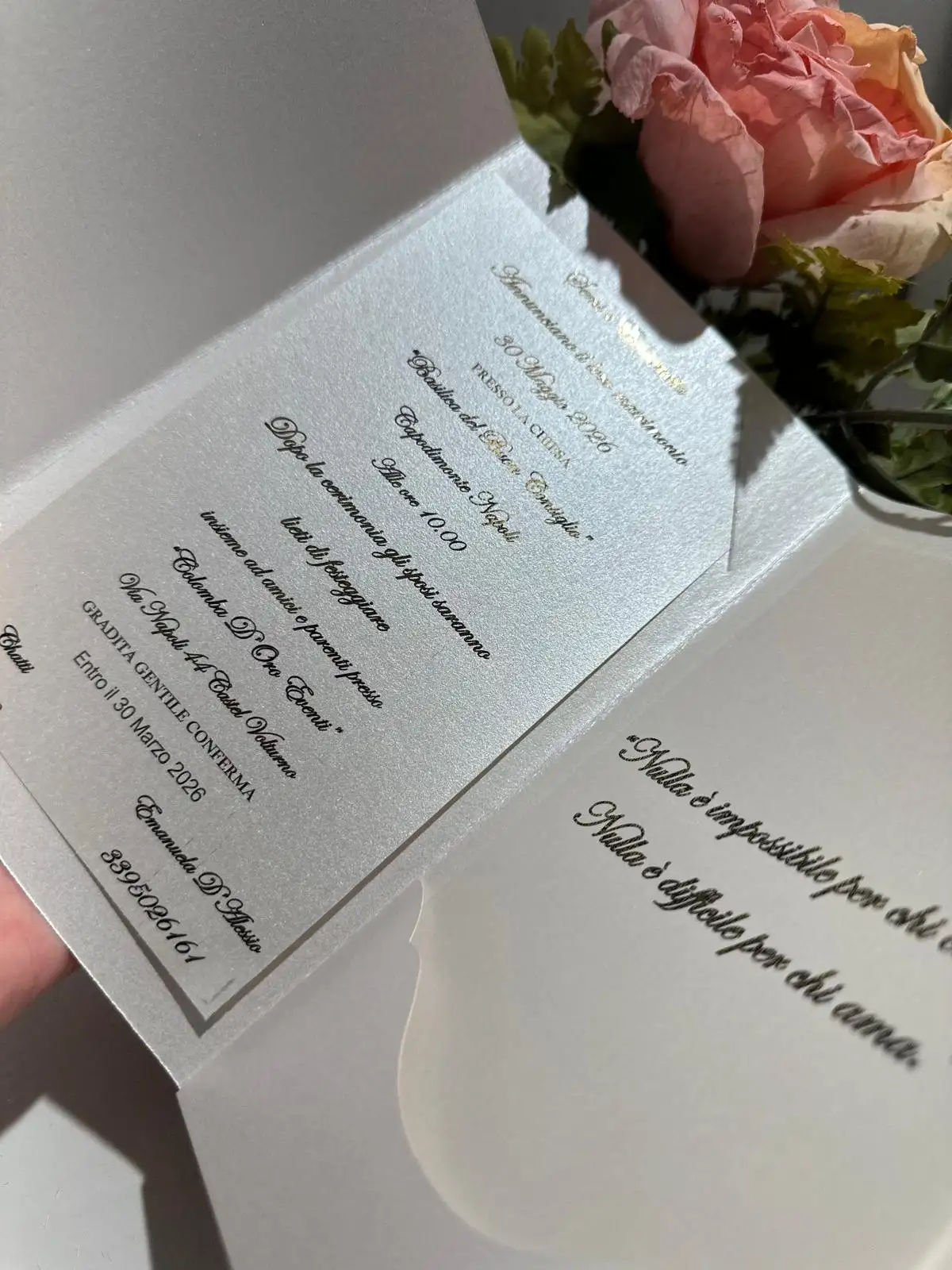 Partecipazione Elena – Cartoncino Perlato con Lamina Oro