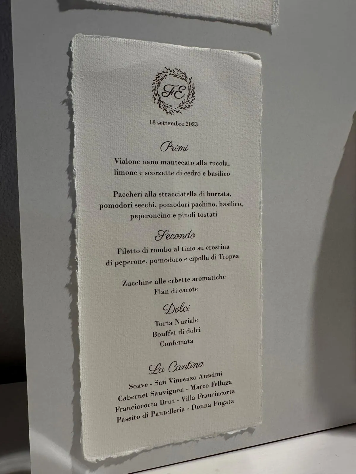 Menù in Carta Amalfi Elegante per Matrimonio
